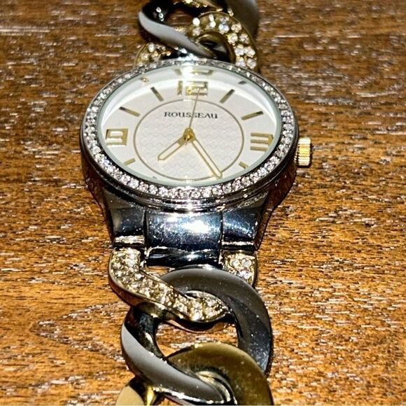 Rousseau Chain Link Two Tone Jeweled Watch - Picture 2 of 10